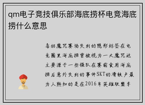 qm电子竞技俱乐部海底捞杯电竞海底捞什么意思